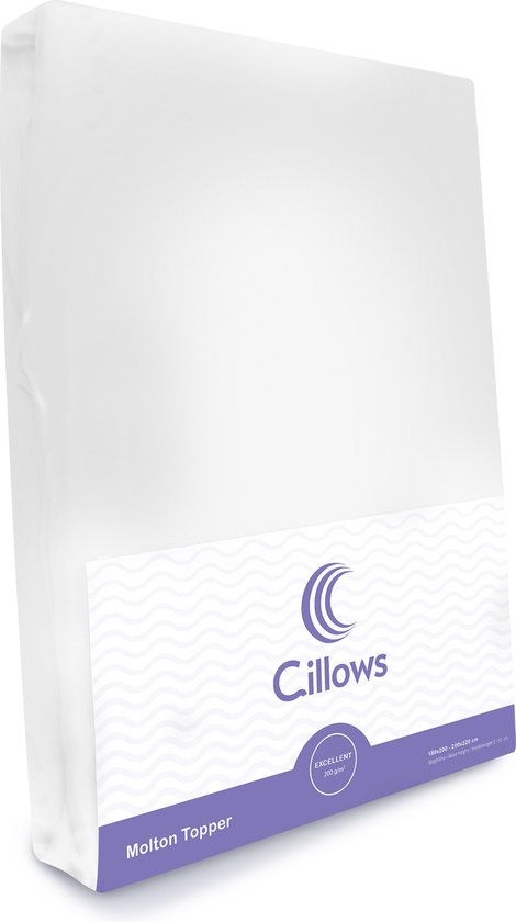 Witte Cillows Molton topper verpakt, maat 160x200/220 cm, hoogte tot 12cm.