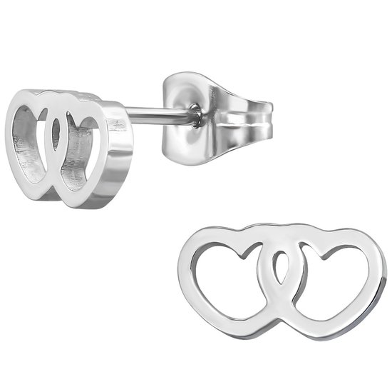 CS Joy - Hartje oorbellen - Chirurgisch staal - 6 x 10 mm - dubbele hartjes