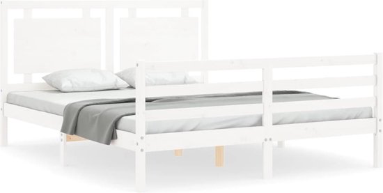 vidaXL - Bedframe - met - hoofdbord - massief - hout - wit