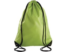 Rugzak/Gymtas/Sporttas/Zwemtas met draagkoordjes KI0104, 34x 44 cm, 13 L, kleur lime Groen