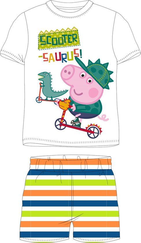 Peppa Pig shortama/pyjama scootersaurus katoen wit maat 98