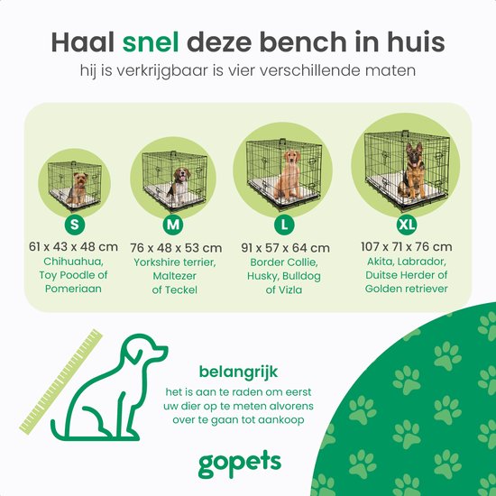 Gopets Caisse Pliable pour Chien M – Banc – Pour Chiens – Incl. Coussin pour chien – 2 portes – 76 x 48 x 53 cm
