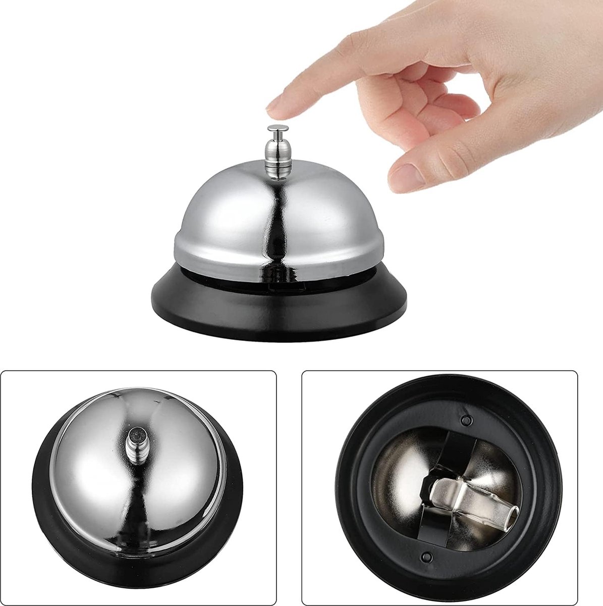 2 Stukken Call Bells, Receptiebel Roestvrij met Heldere en Luide Stem, Bureaublad Service Belbel Sterk Duurzaam, Voor Hotel Restaurant Keuken School Receptie Gebied (Zilver