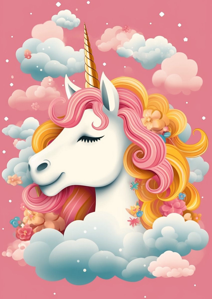 Affiche Kinder - Licorne - Unicorn - Arc-en-ciel - 51x71