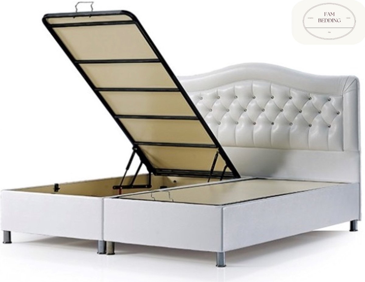 2 Persoons Opberg Boxspring Diamond Wit 160x200