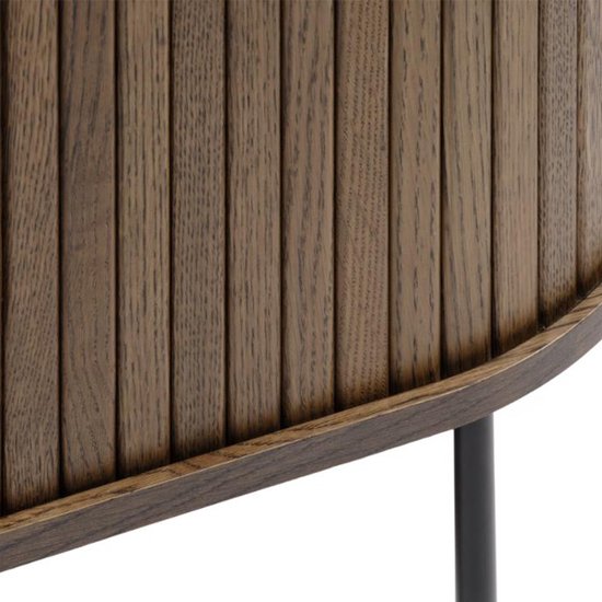 Olivine Lenn TV Meubel Gerookt Eiken - Hout - met Schuifdeuren - TV kast - Verstelbare Planken - Ovaal - Japandi - Donkerbruin - 120 x 40 x 56 cm