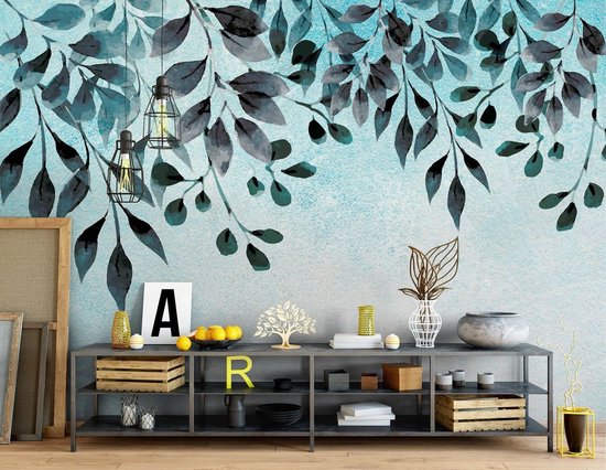 Papier peint photo - Papier peint intissé - Feuilles sur mur structuré - Art - 206 x 275 cm