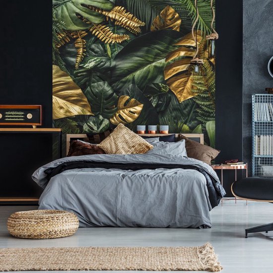 Photo Wallpaper King - Papier peint Papier peint photo - Papier peint - Jungle - Amazone - Or - Feuilles dorées - Botanique - Luxe - 368 x 254 cm - Papier peint non tissé peint intissé