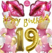 Snoes Mega Beauty Helium Ballonnen Set 19 Jaar - Roze Helium Folieballonnen - Slinger Happy Birthday Goud