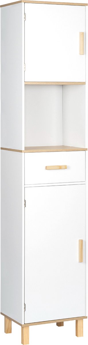 Hoge badkamerkast - 2 lades en 3 vakken - 30x141.5x30 cm - wit | Leen Bakker