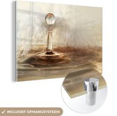 Glasschilderij - Veren - Water - Goud - Stilleven - Foto op glas - 180x120 cm - Schilderij glas