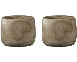 Mica Decorations Bloempot - 2x - hout - voor binnen en buiten - 14 cm - Plantenbak