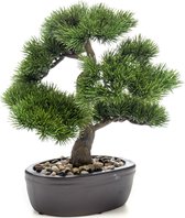 Bonsai boompje kunstplant in kunststof pot 32 cm - Pinus Parviflora - Woondecoratie/accessoires - Kunstplanten - Nepplanten - Gras planten in pot