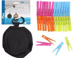 Wasknijperzak met karabijn - 96 plastic gekleurde knijpers - knijperzak