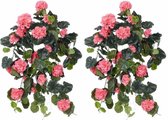 2x Roze geranium kunstplant hangplant 70 cm - Kunstplanten/nepplanten - Hangplanten