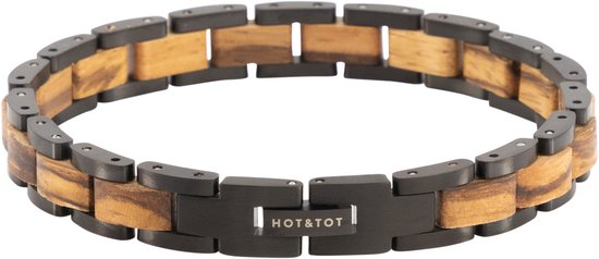 CHAUD ET TOT | VIPER - Bracelet en bois - Bois de Zebrano - Acier inoxydable Zwart - Bracelet pour homme