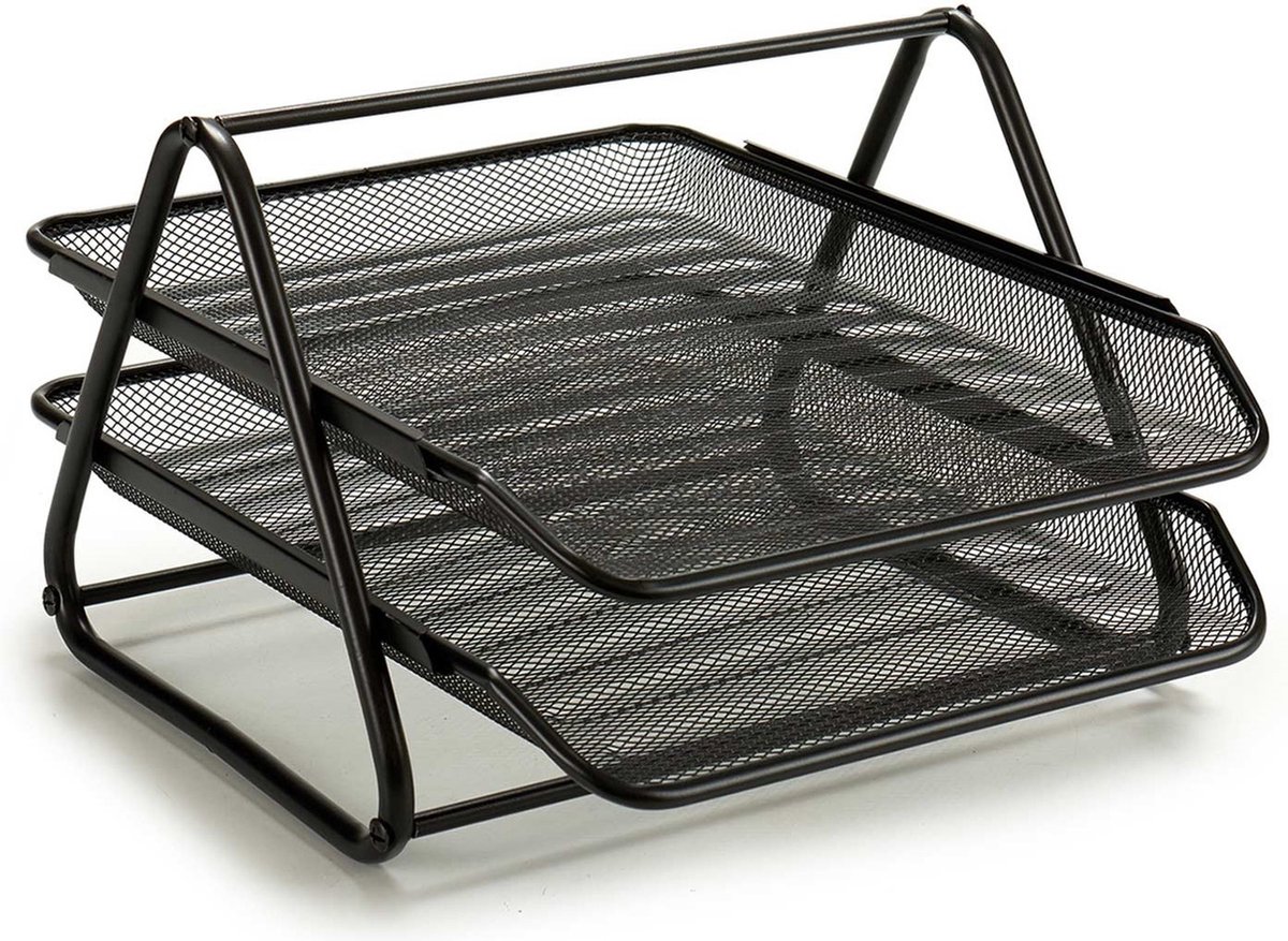 Pincello Brievenbakje/postbakje 2 laags - metaal - zwart - A4 formaat - 30 x 35 x 21 cm