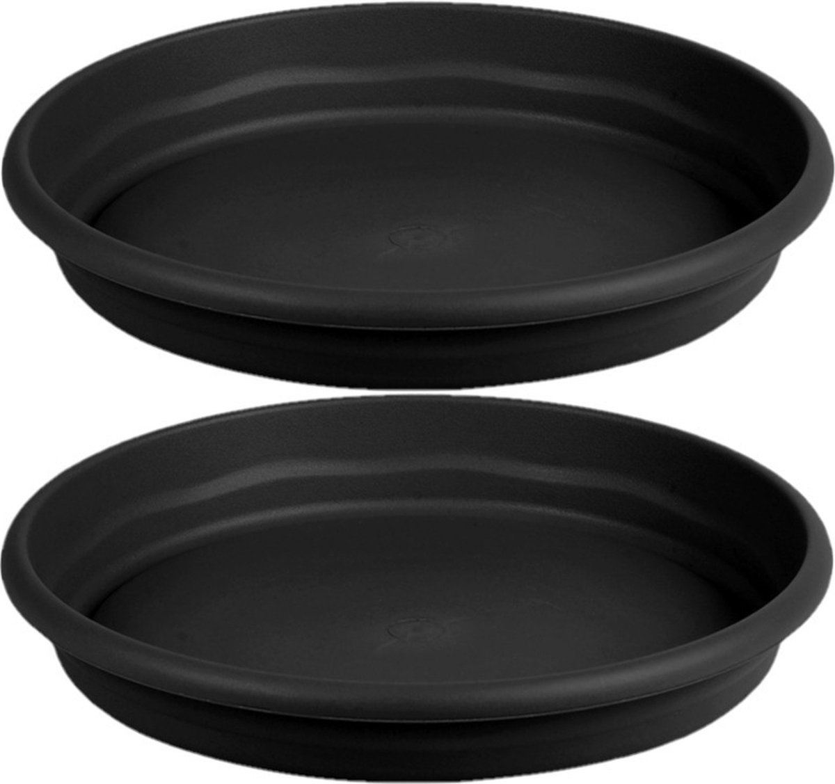 Set van 3x stuks bloempot/plantenpot antraciet grijs onderschaal/opvangbord kunststof diameter 34 cm.