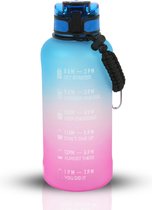 LaCardia Motivatie Waterfles blauw roze - 2 liter drinkfles - Waterfles met tijdmarkering - blauw + roze