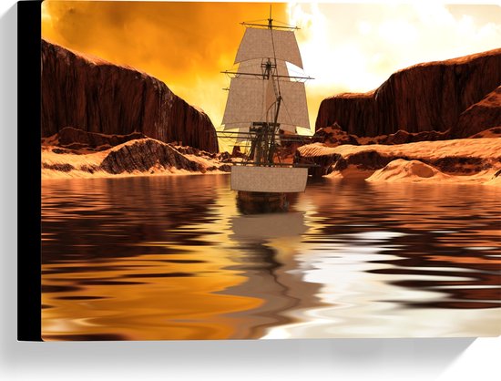 Canvas - Zeilboot Varend over het Water tijdens Zonsondergang - 40x30 cm Foto op Canvas Schilderij (Wanddecoratie op Canvas)