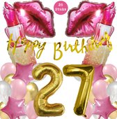 Snoes Mega Beauty Helium Ballonnen Set 27 Jaar - Roze Helium Folieballonnen - Slinger Happy Birthday Goud