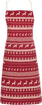 HAES DECO - Keukenschort - formaat 70x85 cm - kleuren Rood / Beige - van 100% Katoen - Collectie: Nordic Christmas - Kerstschort, BBQ Schort, Kookschort