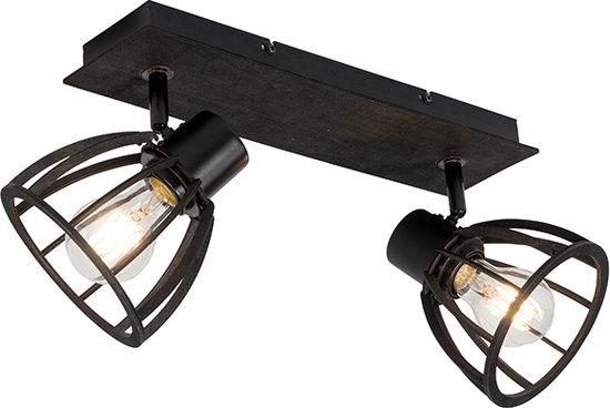 QAZQA fotu - Industriele Plafondlamp - 2 lichts - L 52 cm - Zwart - Industrieel - Woonkamer | Slaapkamer | Keuken