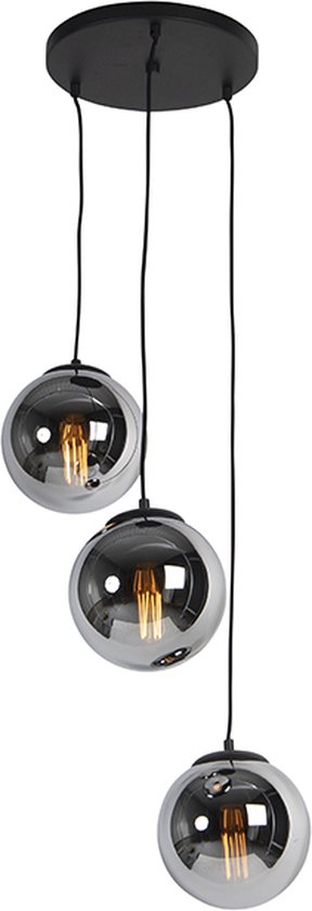QAZQA pallon - Lampe suspendue Art Deco LED Smart WiFi - 3 lumières - Ø 45 cm - Argent - Salon | Chambre à coucher | Cuisine