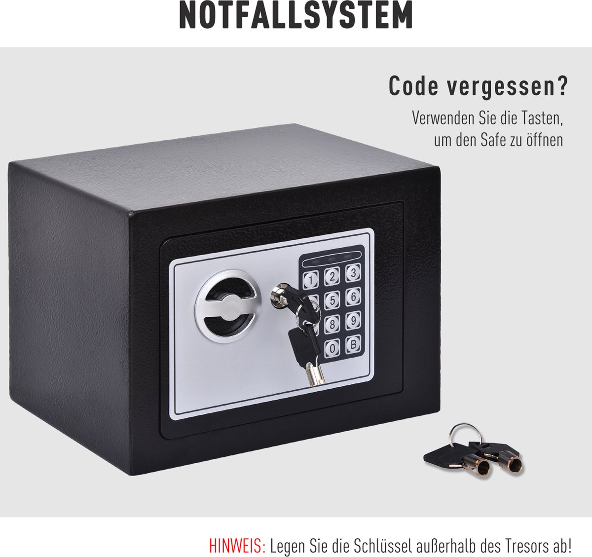 Coffre-fort numérique noir HomCom en acier pour la maison avec clés  d'urgence E5-0001