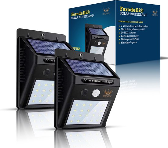 Ferodelli - Solar Buitenlamp met Bewegingssensor- 40 LEDs - Tuinverlichting op Zonne energie - 2 stuks - (populair)