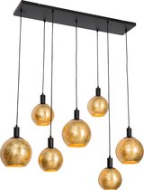 QAZQA bert - Design Hanglamp eettafel voor boven de eettafel | in eetkamer - 7 lichts - L 135 cm - Zwart Goud - Woonkamer | Slaapkamer | Keuken