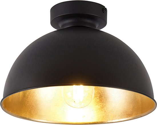 QAZQA magnax - Industriele Dimbare LED Smart Plafondlamp incl. wifi met Dimmer - 1 lichts - Ø 28 cm - Zwart Goud - Industrieel - Woonkamer | Slaapkamer | Keuken