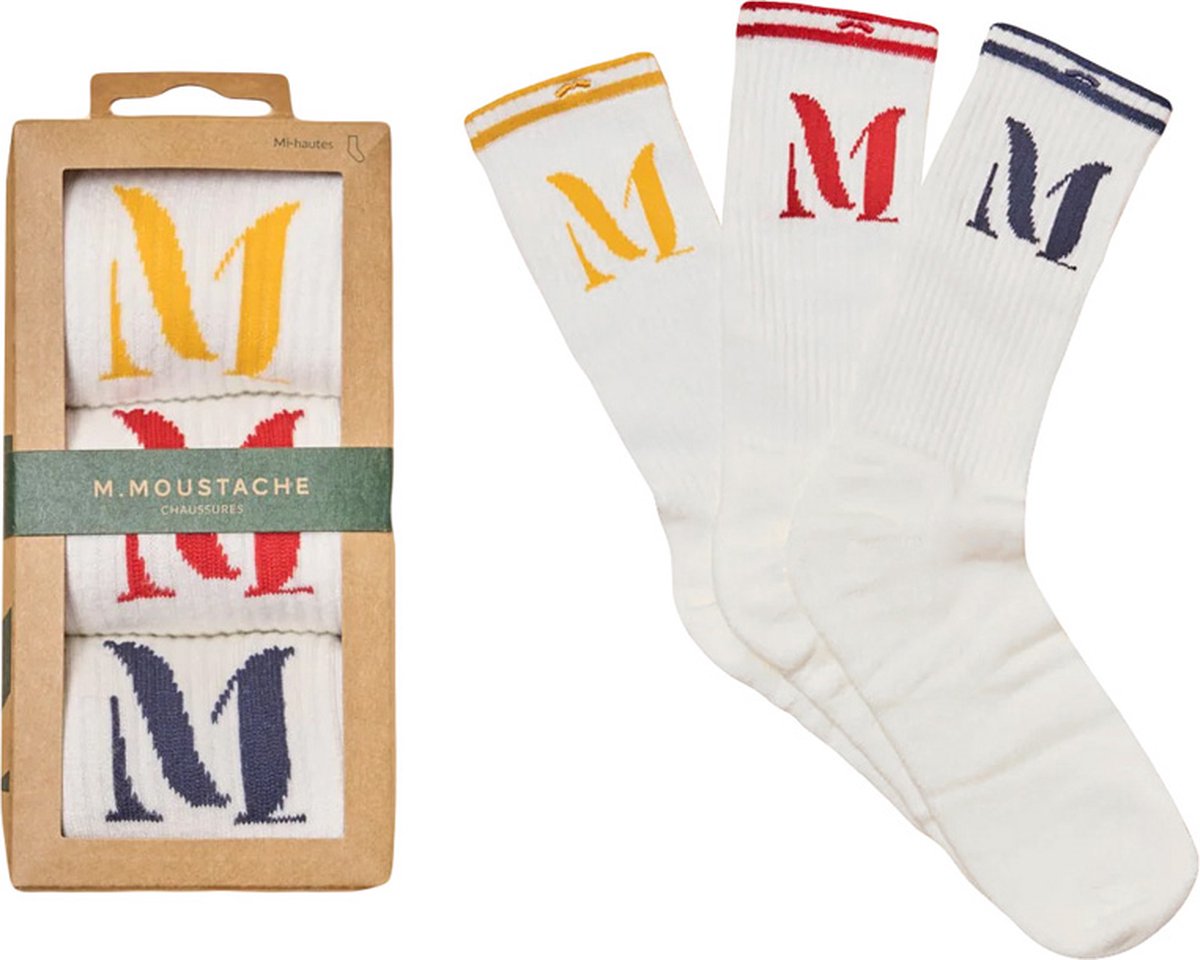 M. Moustache heren giftbox 3P sokken sport roller M wit - 40-42