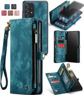 CaseMe Bookcase hoesje geschikt voor Samsung Galaxy A52s/Galaxy A52 4G/Galaxy A52 5G - Effen Blauw - Leer - Portemonnee met 11 Vakjes voor Pasjes en Ritsvak