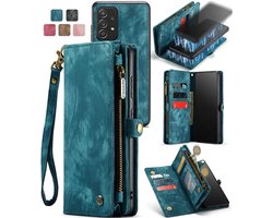 CaseMe Bookcase hoesje geschikt voor Samsung Galaxy A52s/Galaxy A52 4G/Galaxy A52 5G - Effen Blauw - Leer - Portemonnee met 11 Vakjes voor Pasjes en Ritsvak
