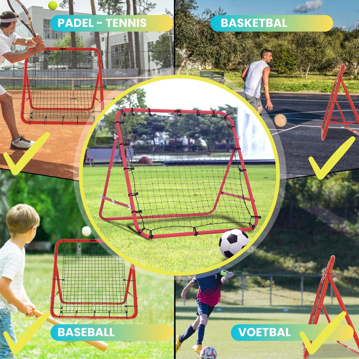 Raku Sports - Voetbal Rebounder Voetbaldoel - Accessoires & Spullen voor Training - Voetbalgoal met Pionnen - Trainingsmateriaal - Stuitbaltrainer - Rebounder — afbeelding 4