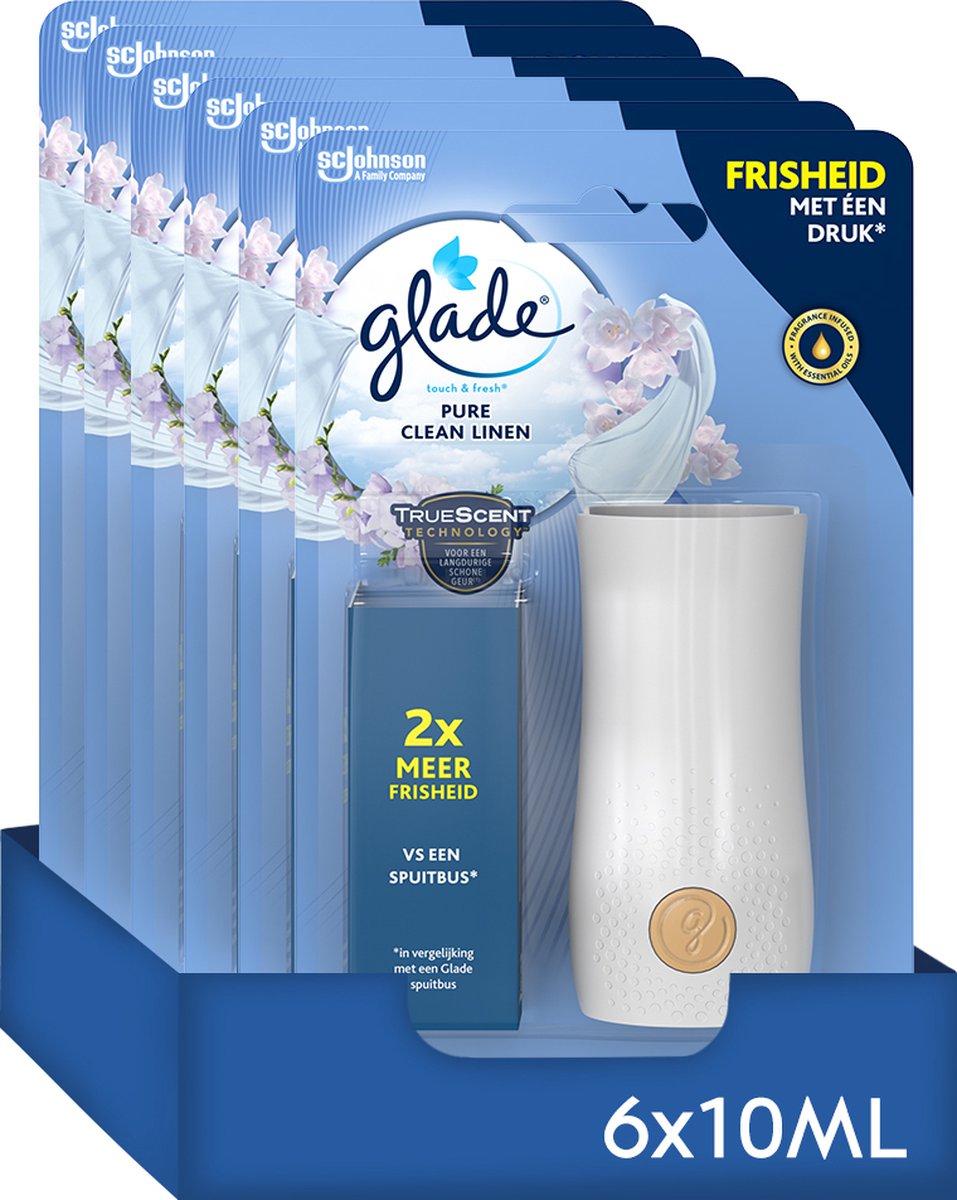 Glade Touch & Fresh 1 houder + 1 navulling Pure Clean Linen - Luchtverfrissers - 6 x 10ML - Glade