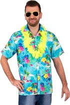 Hawaii shirt/blouse - Verkleedkleding - Heren - Tropische bloemen - blauw 52