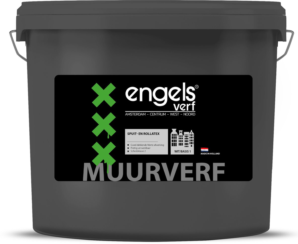 Engels Spuit en Rollatex - Muurverf op waterbasis - Mat Ral 9010 - 10 liter
