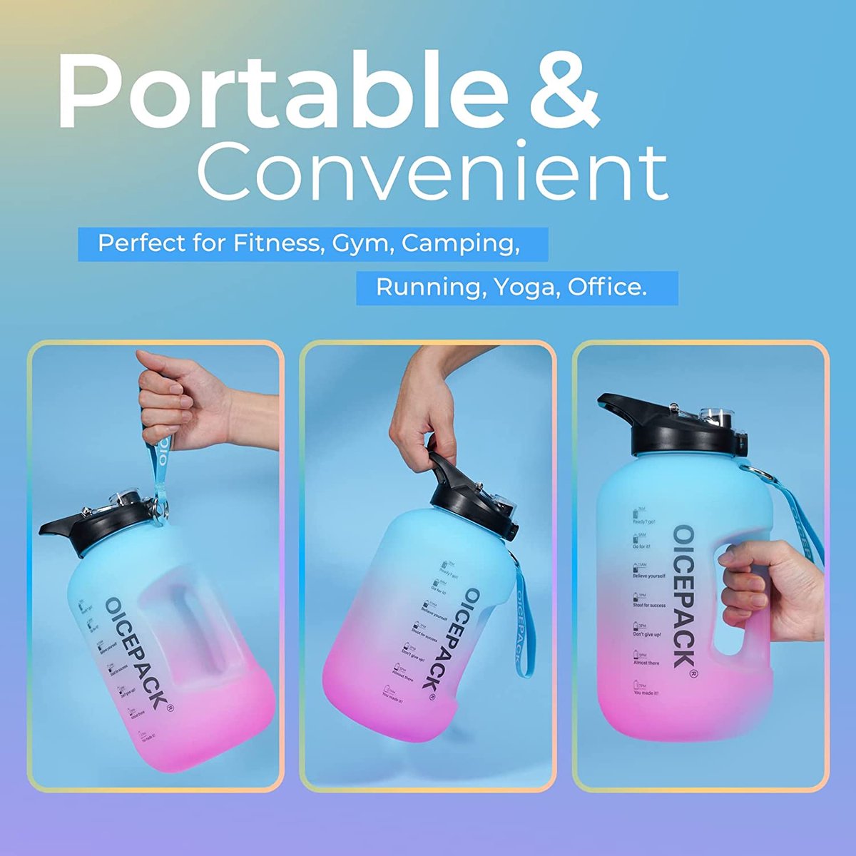 Bouteille d'eau portable 600ML, bouteille d'eau étanche à tête de  pulvérisation en plastique transparent, idéale pour le camping, la salle de  sport