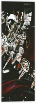 Acrylglas - Rij Koplampen van Motoren in Winkel - 20x60 cm Foto op Acrylglas (Met Ophangsysteem)