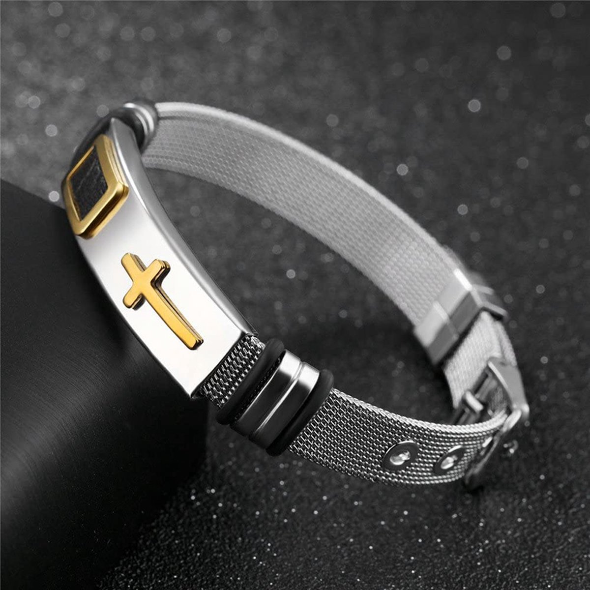 Christuals - Christelijke goudkleurige herenarmband met kruis - Christelijk sieraad - Cadeau - Jezus - God - Kado - Geloof - Man