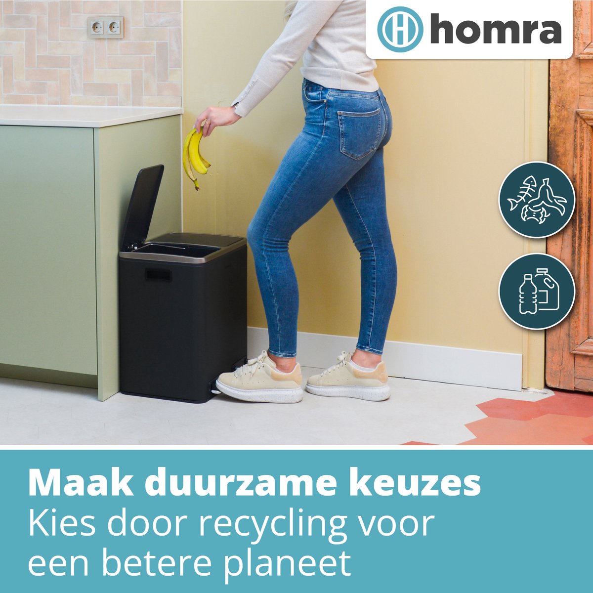 casa pura Felix Vuilnisemmer met 2 vakken, 2 x 30 liter, uitneembare binnenemmer met handvat, deksel met sluitdemper, afvalscheidingssysteem, afvalemmer voor keuken en kantoor, 60 l, rood