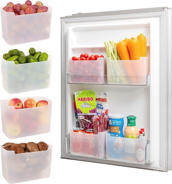 Finew Fridge Organiser, Set of 4, Large Storage Box with Handle, Clear Storage Box, Kitchen Organiser for Kitchen, Refrigerator, Cupboards, Pantry, BPA Free