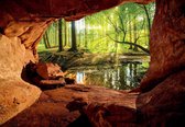 Papier peint photo - Papier peint intissé - Vue 3D de la grotte sur la forêt - 208 x 146 cm