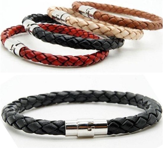 Gevlochten Leren Armband met Stalen Sluiting | Armband Heren | Armband Mannen | Armband Dames | Mannen Cadeautjes | Cadeau voor Mannen | Zwart