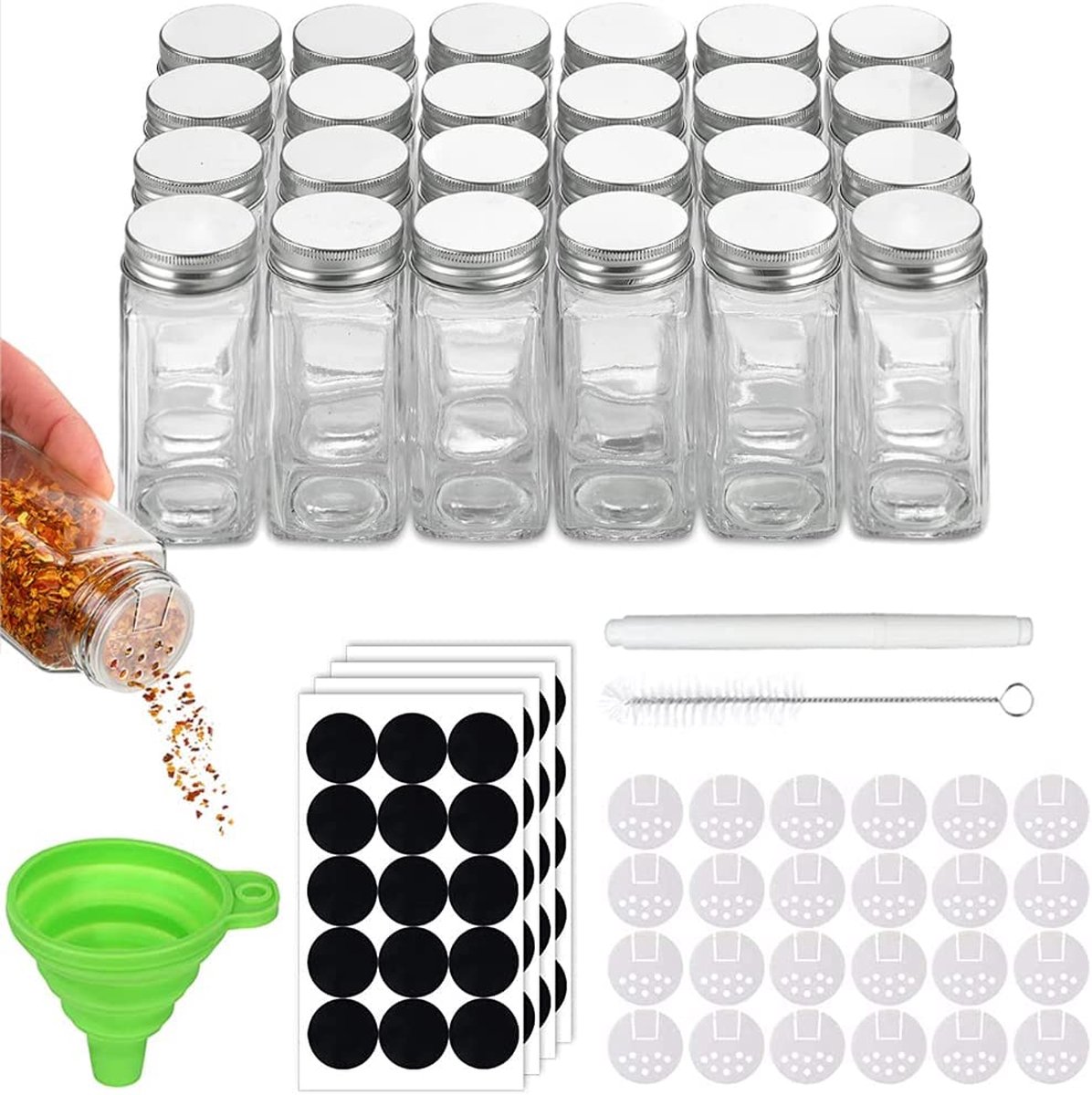 24 Pots à Épices Verre 120ml - Rangements à Épices