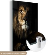 Peinture sur verre lion - Animaux - Portrait - Zwart - Décoration en Verres - Assiette en verre - Décoration de salon - Décoration murale en verre - 80x120 cm - Photo sur verre - Peinture sur verre - Peintures sur verre