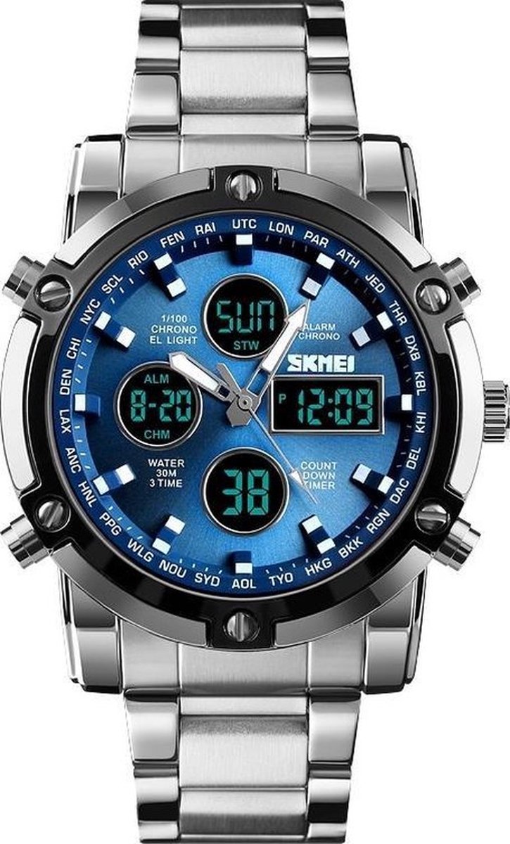 Horloges voor mannen-Roestvrijstaal Waterdicht Design-Heren Horloge-Digitale Horloge-cadeau-Blue
