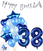 Snoes Ballonnen 38 Jaar Feestpakket – Versiering – Verjaardag Set Mason Blauw Cijferballon 38 Jaar - Heliumballon